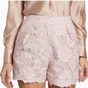 Self-Portrait Floral Pink High Waist Lace Shorts